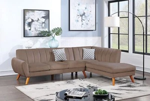 Contemporary 2-Pcs Sectional Set Living Room Furniture Light Brown Velvet Couch - Picture 1 of 10
