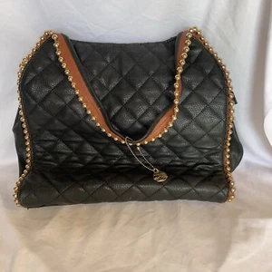Big Buddha Georgie Quilted Shoulder Bag Tote Black Gold READ - Picture 1 of 6