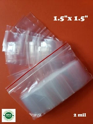 1.5" x 1.5" Clear Zip Seal Lock Top Plastic Bags 2Mil Jewelry Pill Small Mini - Image 1 of 4