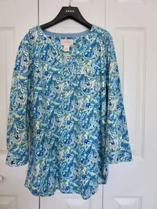 Coral Bay blouse top 3/4 sleeve V neck blue floral cotton L - Bild 1 von 6