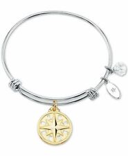 Unwritten Clear Crystal Compass Rose Charm Bangle Bracelet in Silver-Plated