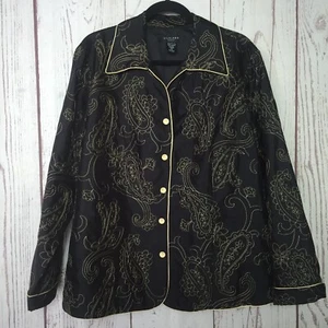 Silkland Women’s 1X XL 100% Silk Black Gold Paisley Embroidered Button Jacket - Picture 1 of 7