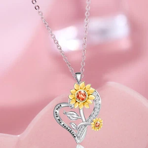 Love lettering two-tone sunflower Necklace woman jewellery gift UK seller - Picture 1 of 4