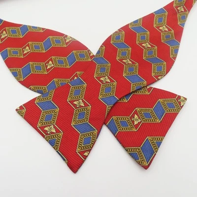 The Bow Tie Club Bow Tie Red Blue Gold 2.75" Wide Self Tie Silk USA - Image 1 of 4