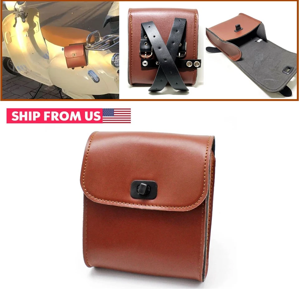 1X Universal Pu Leather Bicycle Motorcycle Luggage Tool Side Bag Saddlebag Brown - Image 1 of 4