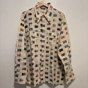 True Vintage 70s Indian Madras Patchwork Shirt Men XL Long Sleeve Patch Bode NYC - Picture 1 of 12