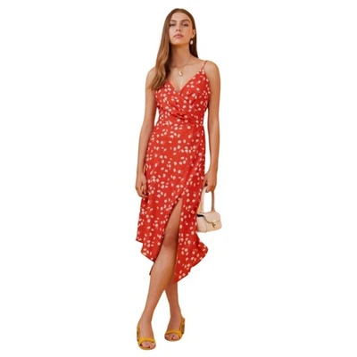 Vestido midi Finders Keepers US 4 Mae assimétrico floral margarida vermelho - Imagem 1 de 4