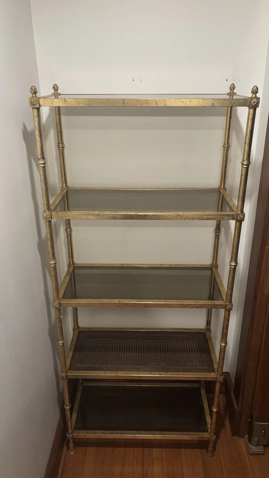 Vintage italiano Hollywood Regency metal dorado imitación bambú Étagère Foto 1 de 4