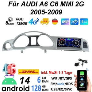 6+128G Carplay Autoradio Für Audi A6 C6 4F MMI 2G 2005-2009 8.8" Android GPS NAV - Bild 1 von 19
