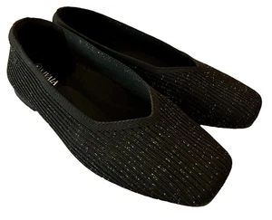 Vivaia Größe 35 Größe 5 schwarz silber Margot Cloud Walker Slipper eckige Zehenpartie flache Schuhe - Bild 1 von 13