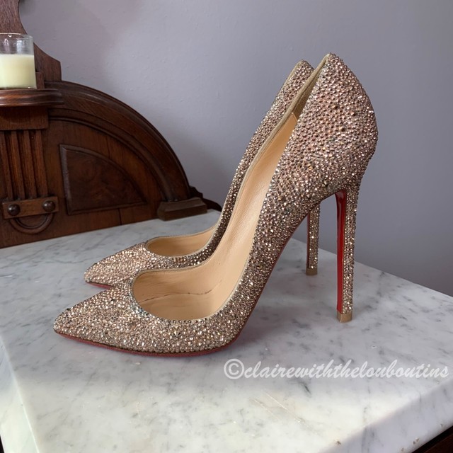 Christian Louboutin Very Lace 120 Gold Bridal Heels Size 40 Very