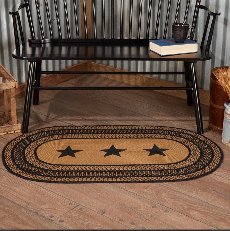 VHC Brands Farmhouse 2&apos 3 &apos (Oval) Country Black and Dark Tan