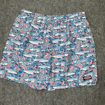 Bermuda de natação Vineyard Vines masculina tamanho XL azul rosa peixe bolsos forrados - Imagem 1 de 4