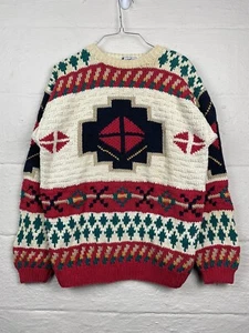 Vintage 1950s Knit Sweater American 50s Multicolor Knit Tribal Western Medium - Picture 1 of 10