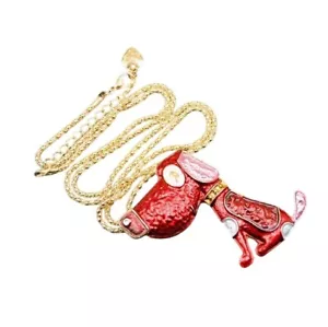 Betsey Johnson Necklace Red Enamel Dog Brooch Pendant Gold Tone - Picture 1 of 2