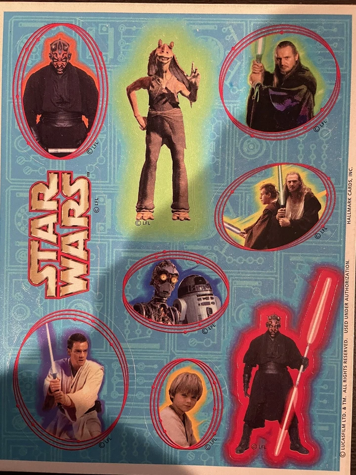Star Wars Episode I - Darth Maul, Jar Jar, Qui Gon, Obi-Wan Sticker Sheet Foto 1 de 1