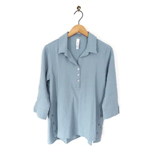 MarlaWynne Running Stitch Henley Popover Shirt Size S NEW Blue Stripe - Picture 1 of 19