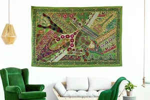 Tapiz de decoración de pared vintage bordado étnico con cuentas trabajo a mano colgante de pared - Imagen 1 de 6