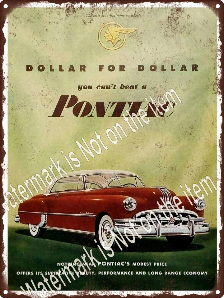 Pontiac 1950 8 rayas de plata dólar de coche de 2 puertas para dólar letrero de metal 9x12" A472 Foto 1 de 1