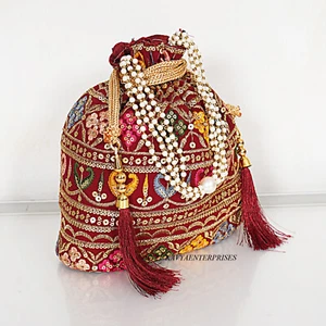 Bolso de novia étnico indio bordado Potli diseñador seda mujeres niñas boda - Imagen 1 de 6