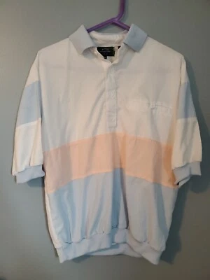 Camisa polo masculina vintage colorblock pastel caimento solto tamanho M Michael York - Imagem 1 de 4