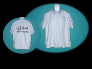 Vtg 60s Hilton Bowling Shirt Blue Chambray W/ Chainstitch Name Loop Collar Sz L - Picture 1 of 13