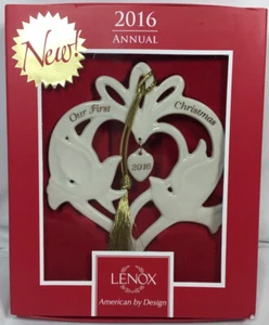 Lenox 2016 Our First Christmas - Herz mit Tauben Ornament 4,25" - Neu im Karton - Bild 1 von 5