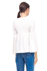 Rebecca Taylor La Vie Smocked Top Womens M Medium White Bell Sleeves Pullover - Picture 1 of 12