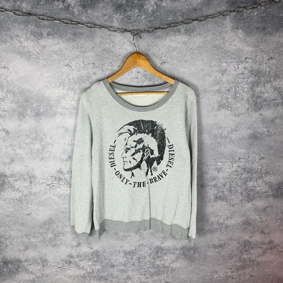 Suéter Diesel Para Mujer Gris Punk Mohawk Logo Estampado 100% Algodón XS-S Foto 1 de 4