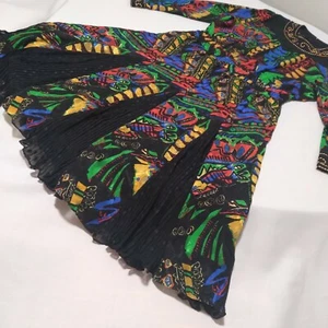 Vestido gráfico vintage Diane Freis Petites Georgette L/S cuello/puños con cuentas - Imagen 1 de 12