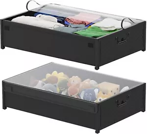 1PCS / 2PCS Underbed Storage Containers w/ Clear Cover & Wheels 40L for Clothes - Picture 1 of 28