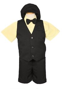 Boys shorts Set Banana Canary Yellow pinstripe vest 5pc set bow tie short sleeve