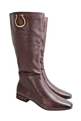 Naturalizer Carella 高轴骑行靴棕色皮革方头 10W 码 — 第 1/4 张图片