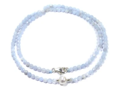 Collana IN Calcedonio Sfaccettato Forma a Sfera Ø-3 MM Con Una Süßwasserperl - Immagine 1 di 3