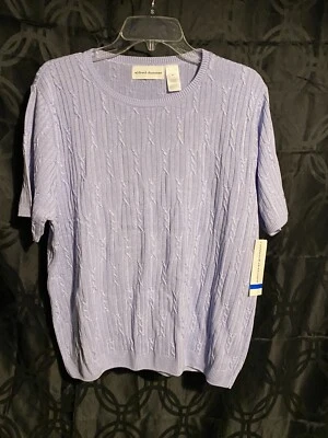 Suéter tejido con cable manga corta púrpura lila Alfred Dunner para mujer nuevo con etiquetas EE. UU. Foto 1 de 4