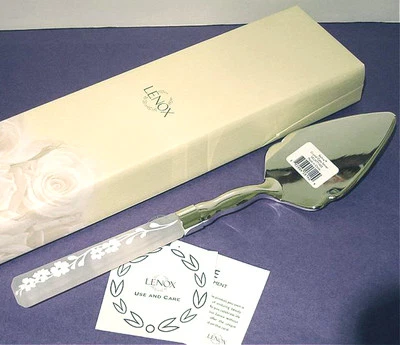 Lenox Bellina Cake Server Frosted Crystal Handle/Stainless Blade NEW - Image 1 of 4