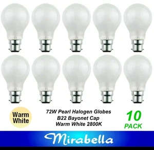 10 x 72W Pearl GLS Halogen Light Globes Bulbs Bayonet Cap B22 Mirabella 72W=100W - Picture 1 of 3