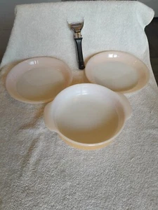 3 Vintage Fire King PEACH LUSTER Pie/Casserole Dishes #450,460 with Handle - Picture 1 of 11