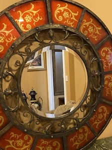 ROUND DECORATIVE MIRROR ORNATE METAL FRAMED 30" - Picture 1 of 9
