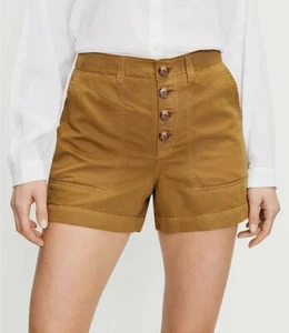 NEW Loft Size 4 Women's Green Tan Button Front Linen Utility Shorts - Picture 1 of 5