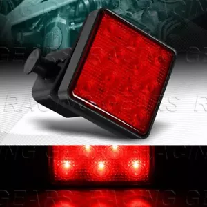 RED LENS 12-LED 2" TRAILER TRUCK TOWING HITCH COVER BRAKE LIGHT LAMP W/4-PIN - Picture 1 of 5