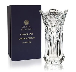 Crystal Clear Crystal Vase,, 12 high, for Flowers and Decor, Cabbage Design, - Picture 1 of 7