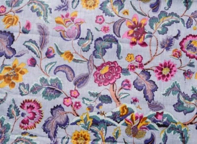 5 Yard Hand Block Floral Print Fabric Natural Handmade Cotton Indian Sanganeri - Image 1 of 3