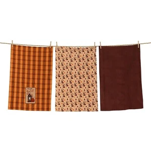 Fall Kitchen Towels Set of 3 Harvest Pumpkin Dishtowels Country Primitive Decor - Picture 1 of 2