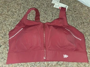 Yvette Sports Bra with Zipper Padded Cups XL Burgundy - Picture 1 of 3