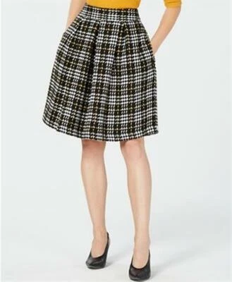 MAISON JULES Womens Black Pleated Plaid Knee Length a-Line Skirt Size: 4 - Image 1 of 3