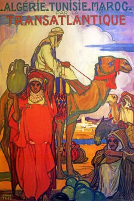 ALGERIA TUNISIA MOROCCO TRANSATLANTIC CAMEL TRAVEL TOURISM VINTAGE POSTER REPRO  - Image 1 of 3
