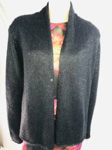 J. Jill verzierte Pailletten Langarm vorne offen schwarz Pullover Cardigan Gr. L - Bild 1 von 11