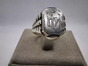 Siegelring Vintage Herrenring Silber 835 Initialen Monogramm "FM" Gr. 60 - Bild 1 von 8