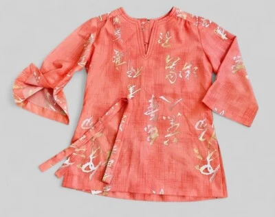 Camisa túnica hawaiana andrade de colección con cinturón polinesia melocotón hippie cuello en V años 70’s Foto 1 de 4